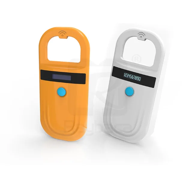 RBC-RT02 handheld RFID reader in black with OLED display, shown from front