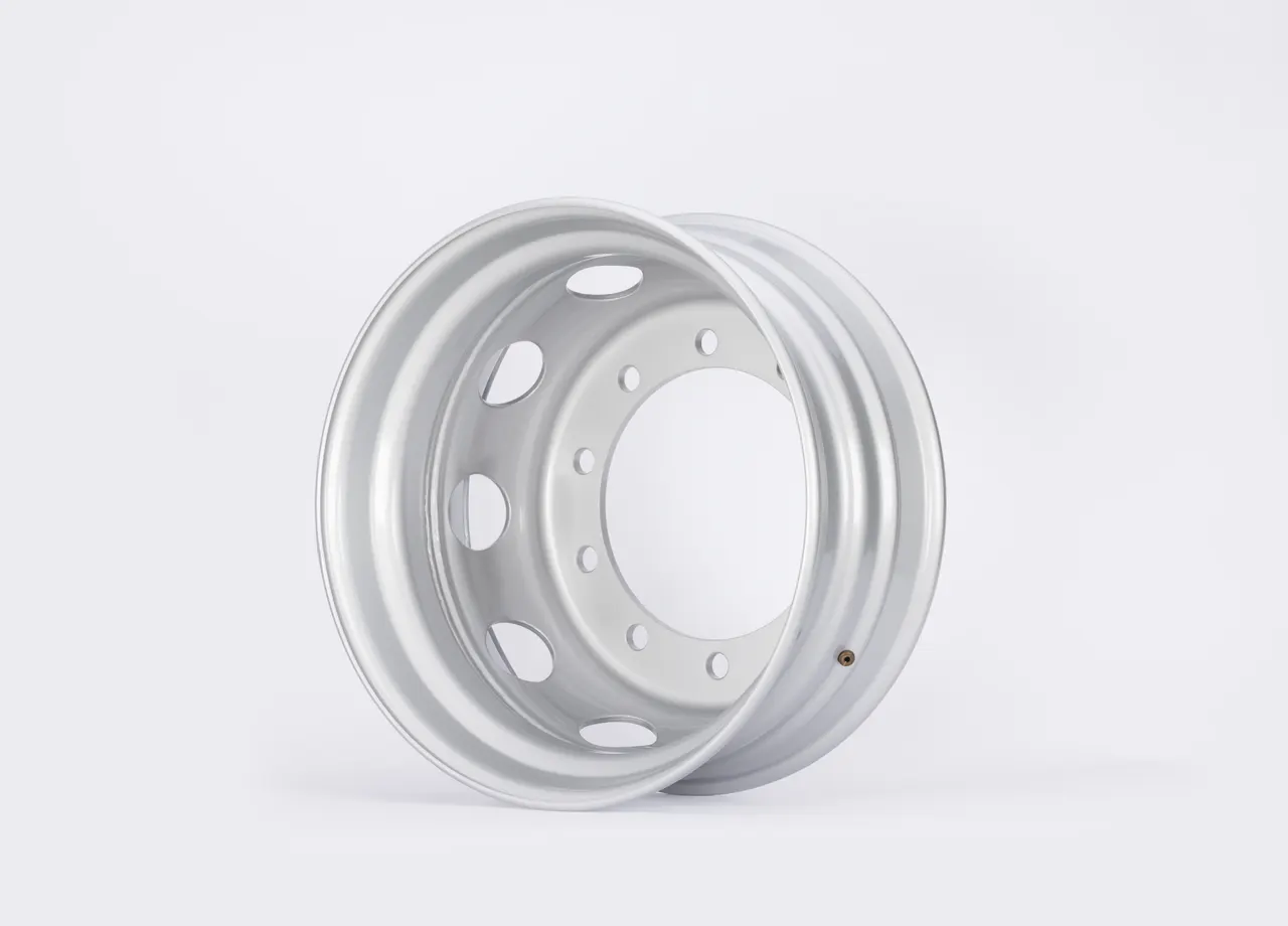 Tubeless steel truck wheel 22.5x8.25 photographed in the studio