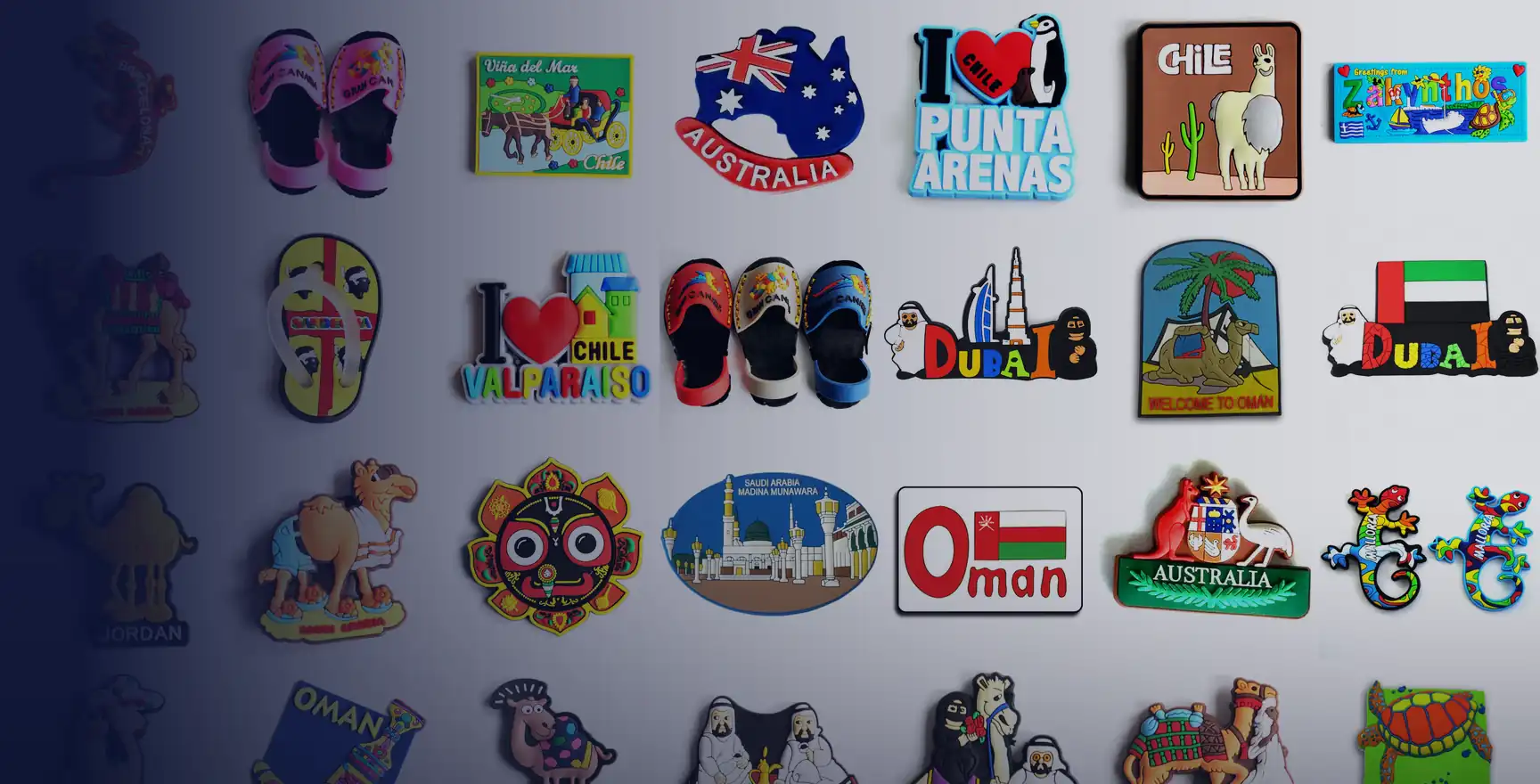 Soft PVC souvenir magnets moulded from your artwork, for tourist attractions, gift shops and destination retail across the Gulf, Europe, Australia and Latin America.