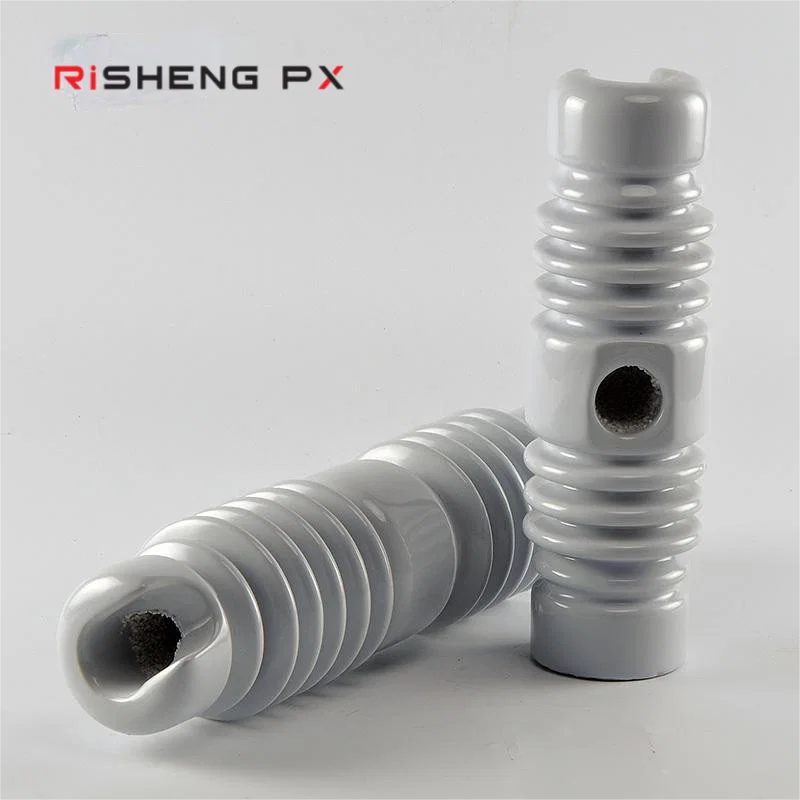 Porcelain fuse cutout bushings in the factory yard