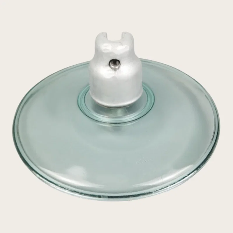 Aerodynamic glass insulator underside showing the smooth shed profile
