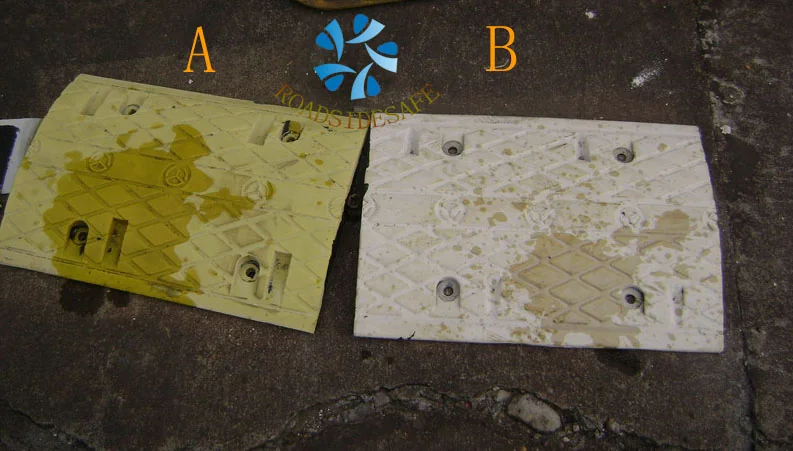 Two rubber speed humps after eighteen months outdoors