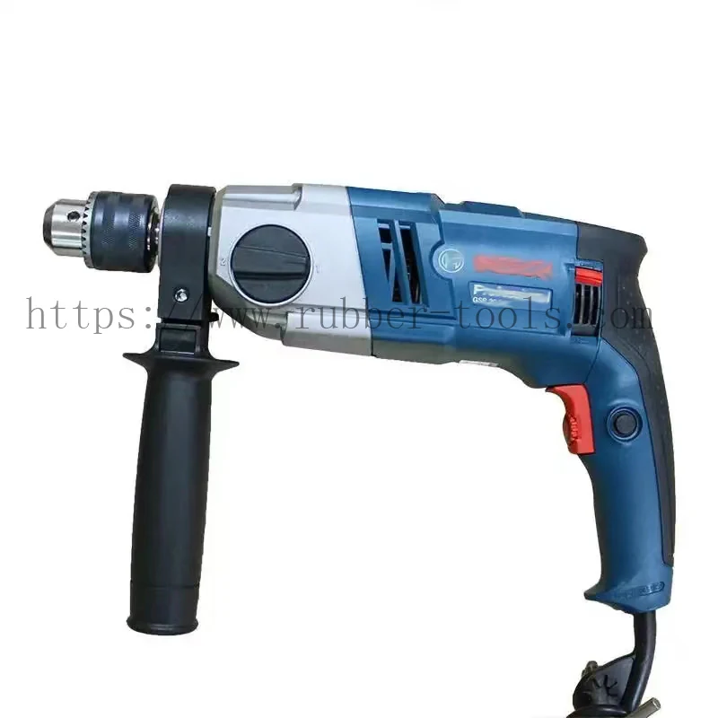 Corded rotary hammer drill with side handle and depth rod