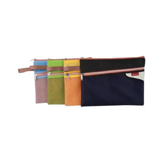 Oblique Lined Double Pockets Zip Bag — Double Pockets Bag manufactured by Sanhua Stationery