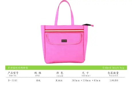 Original specification chart for Lunch Bag showing item numbers, sizes and packing quantities