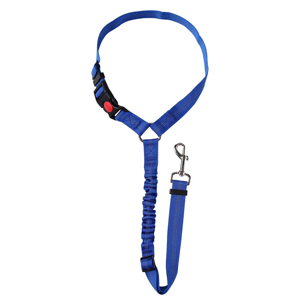 Blue safety lanyard with black adjustable buckle, elastic shock absorber, and silver metal snap hook