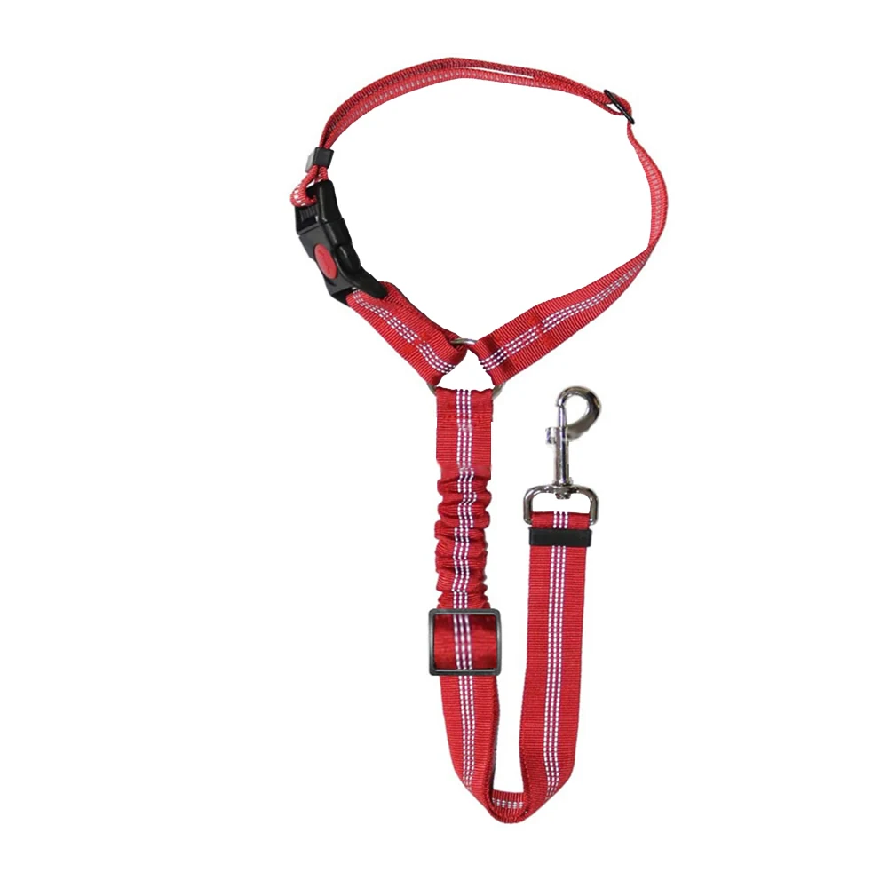 Red dog harness and matching leash set with metal clip and black buckle