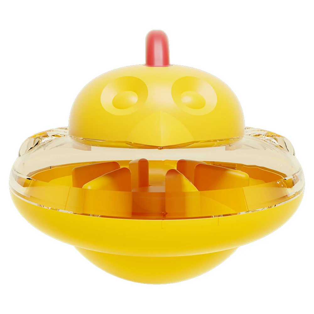 Yellow plastic UFO-shaped toy with a red antenna and clear rotating middle section