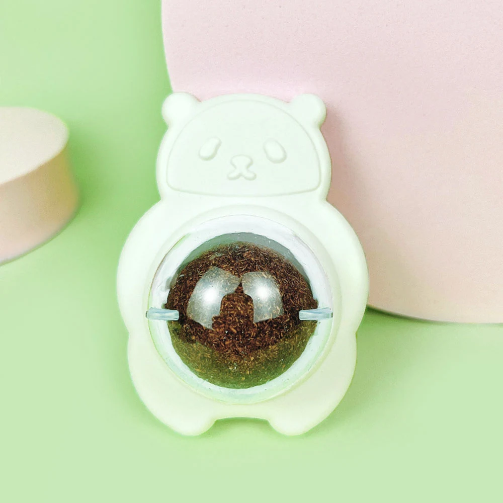White bear-shaped cat toy with a clear dome containing catnip