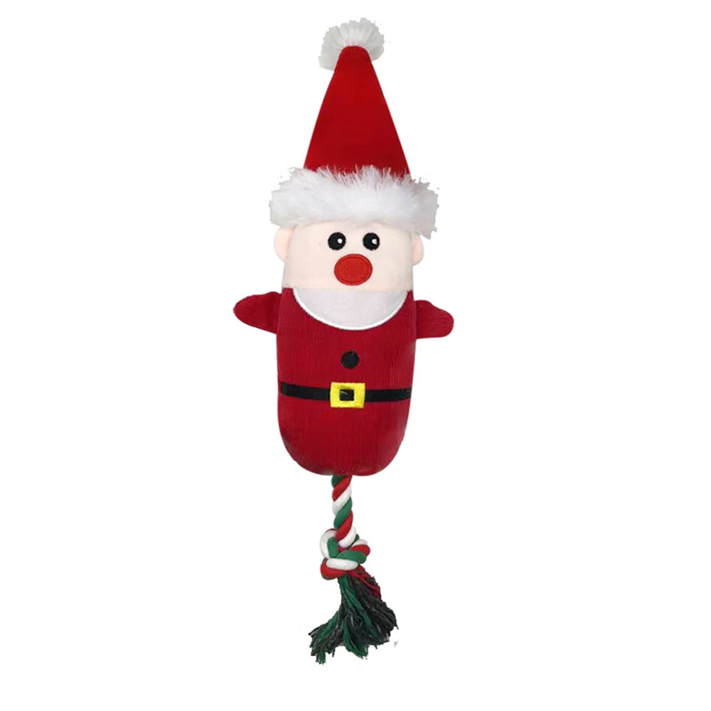 Plush red Santa Claus hanging ornament with a candy cane rope tail