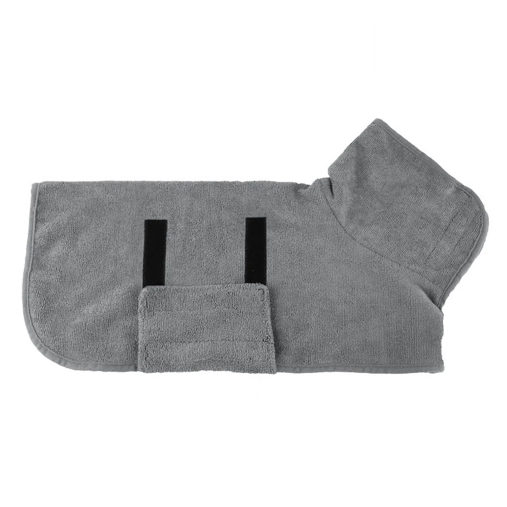 Grey hooded towel with black velcro straps laid flat on a white background.