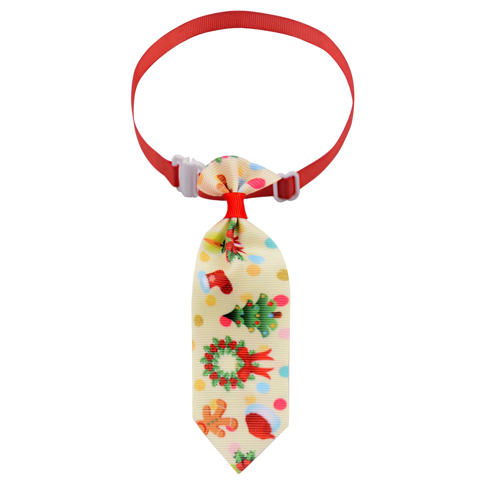 Christmas themed pet necktie with red strap and buckle