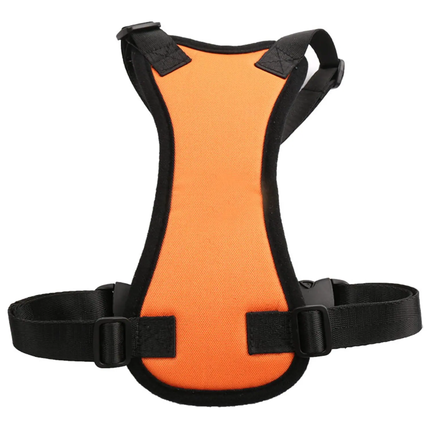Orange and black adjustable pet harness laid flat on a white background