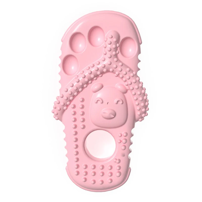Pink textured flip-flop with a bear face design on the sole