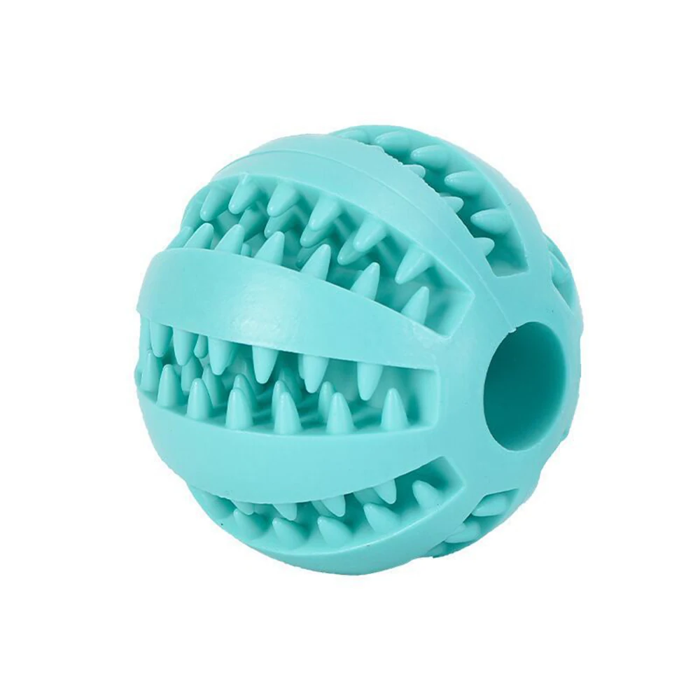 Teal silicone treat ball with textured spikes and center hole