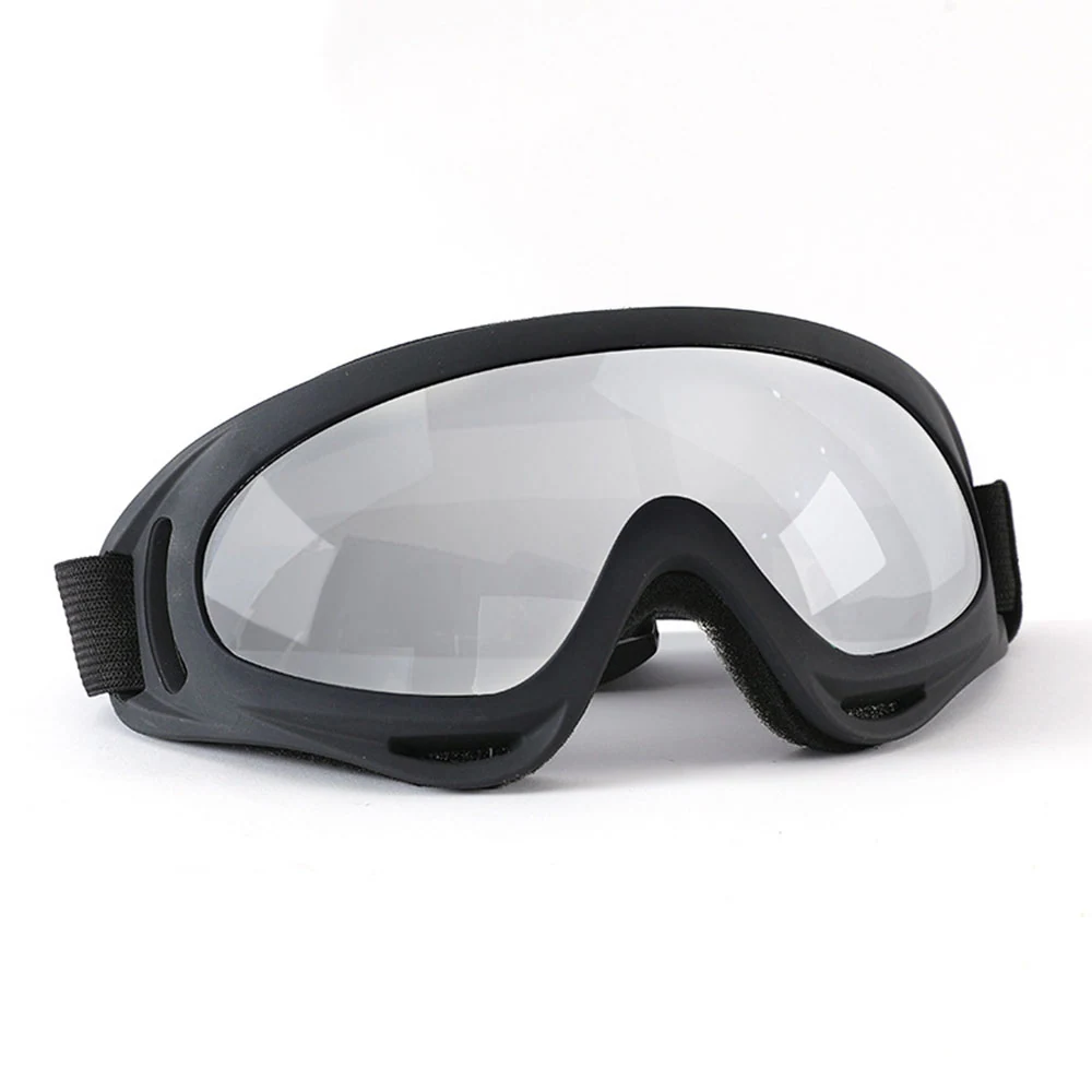 Black protective safety goggles with a clear lens and adjustable strap