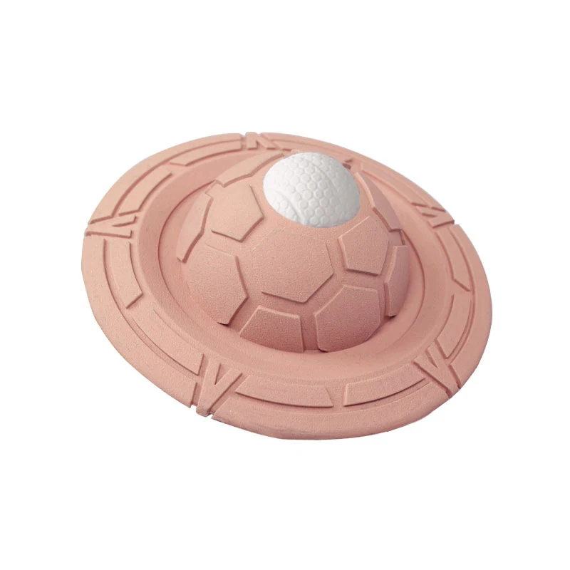 Pink textured dome object with a white center resting on a flat base.