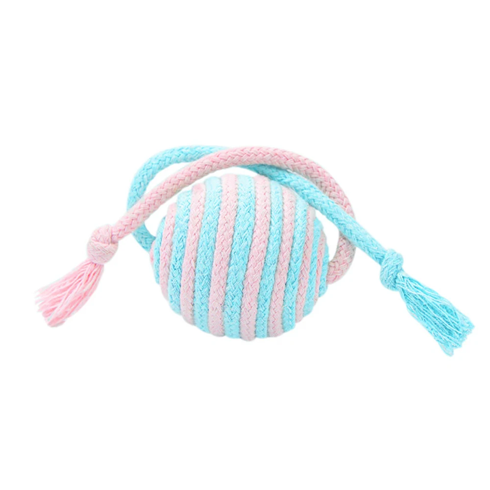 Pink and blue striped cotton rope ball with tassels