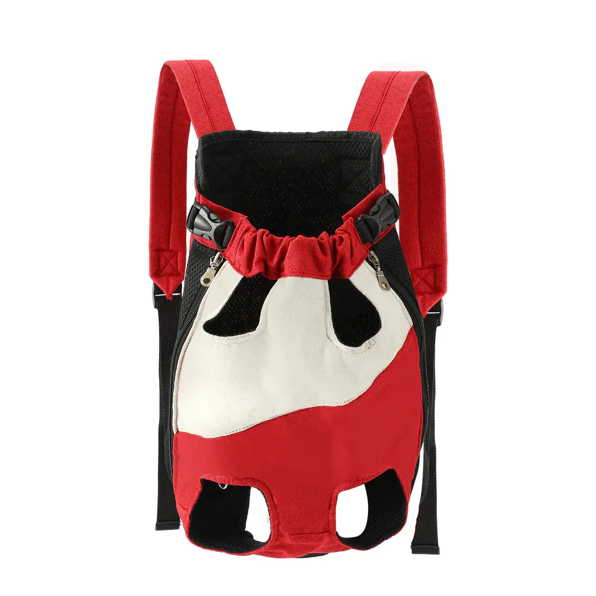 Red and black pet carrier backpack with mesh viewing holes