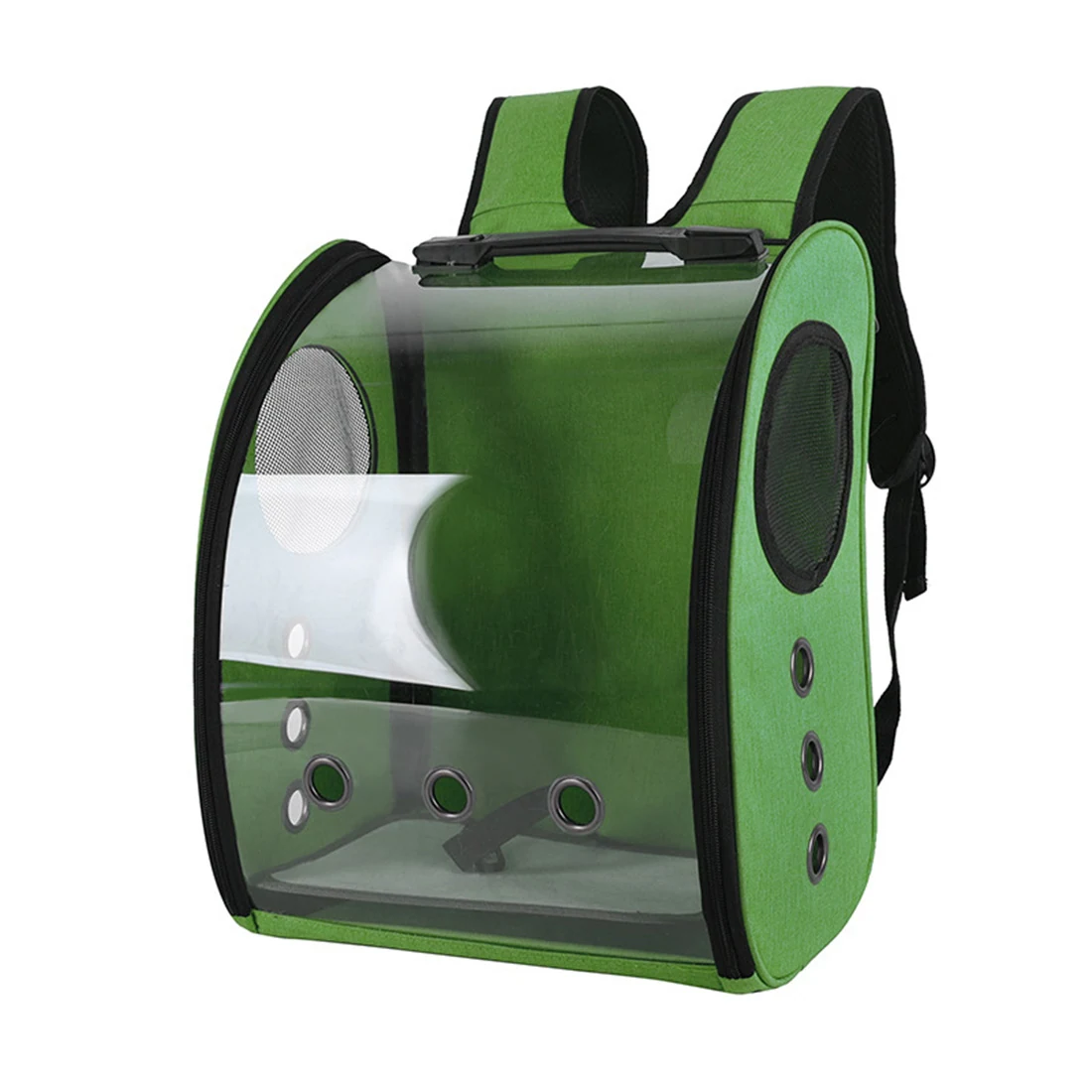 Green transparent backpack carrier with mesh ventilation panels