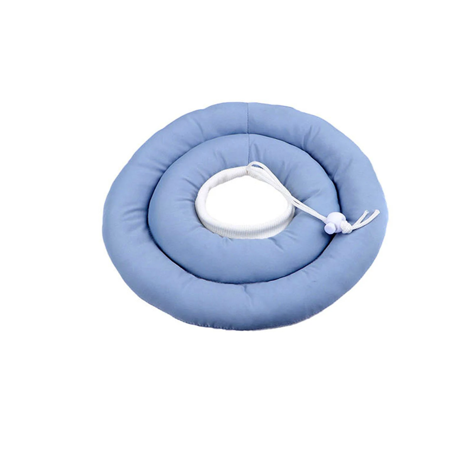 Light blue circular cushion with white drawstring