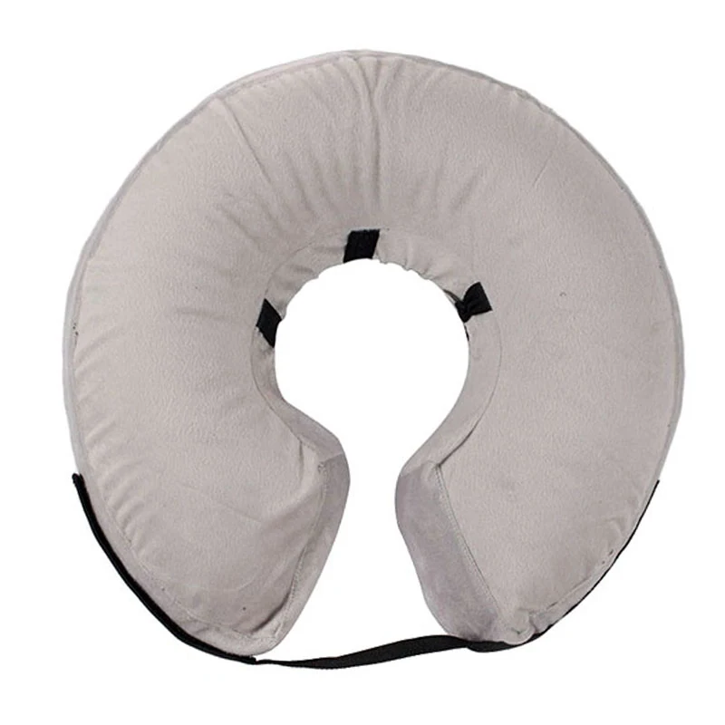 White inflatable cervical traction collar with black straps and central opening