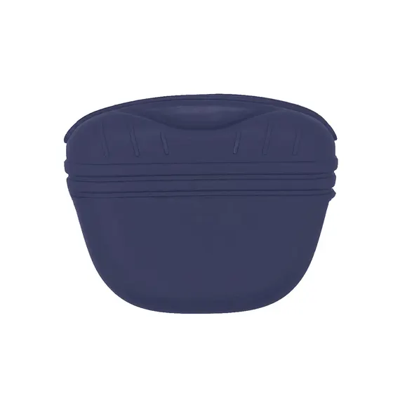 Front view of a dark blue silicone protective case with textured grip ridges on a white background.