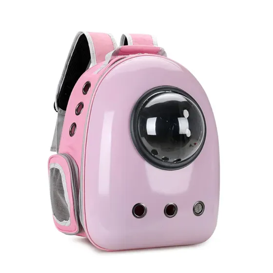 Pink hard shell pet backpack carrier with bubble window