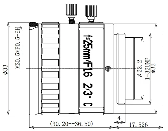 2/3" 5MP Focal Lens Dimensions(mm)