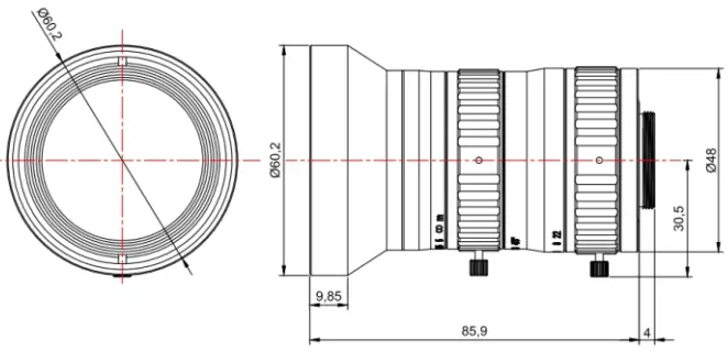 4/3" 12MP Focal Lens Dimensions(mm)
