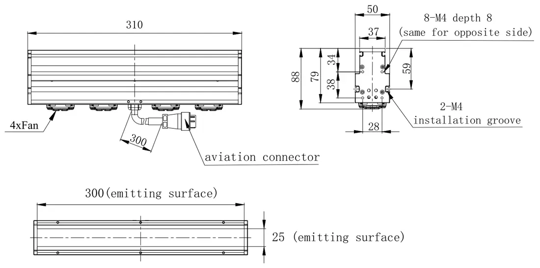 High Illuminance Line Scan Lights Dimensions (mm)