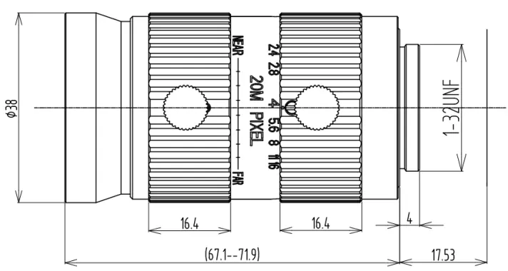 1.1" 20MP Focal Lens Dimensions(mm)