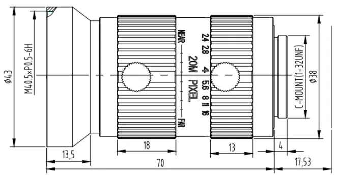 1.1" 20MP Focal Lens Dimensions(mm)