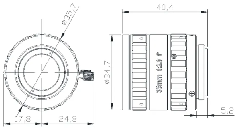 1" 10MP Focal Lens Dimensions(mm)