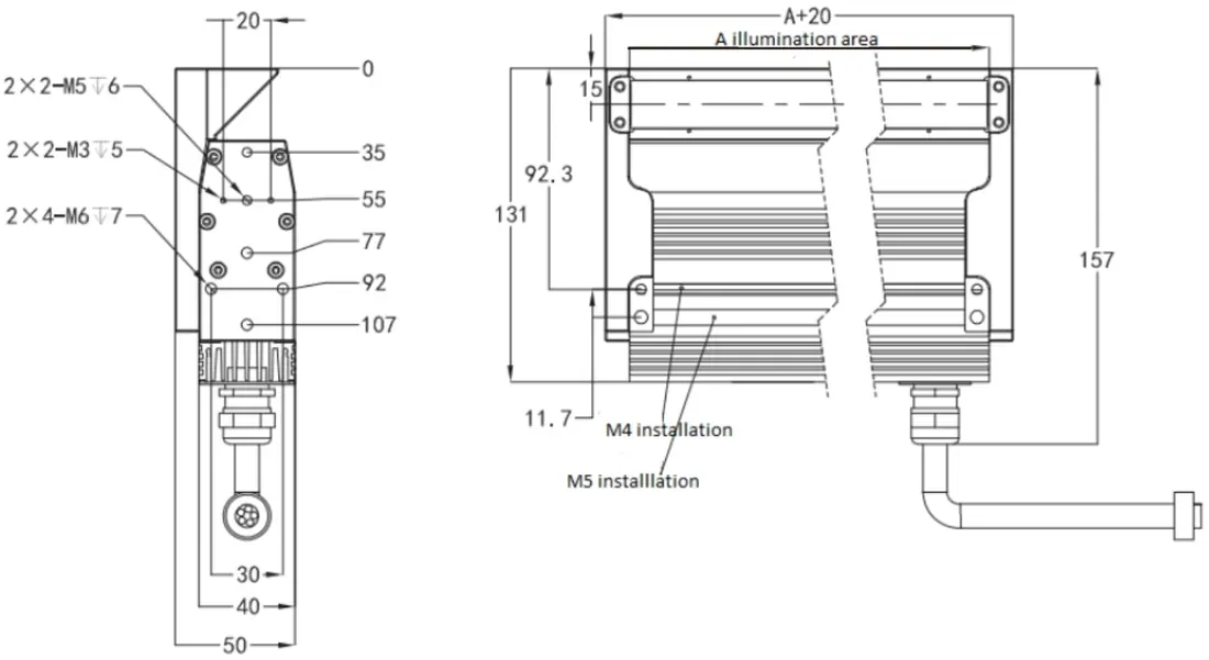 Coaxial Line Scan Lights Dimensions(mm)