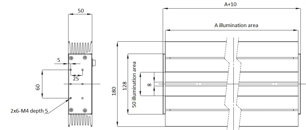 Line Scan Tunnel Light Dimensions