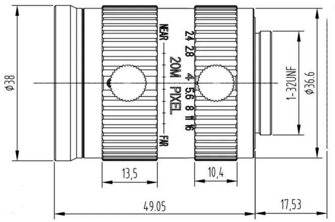 1.1" 20MP Focal Lens Dimensions(mm)