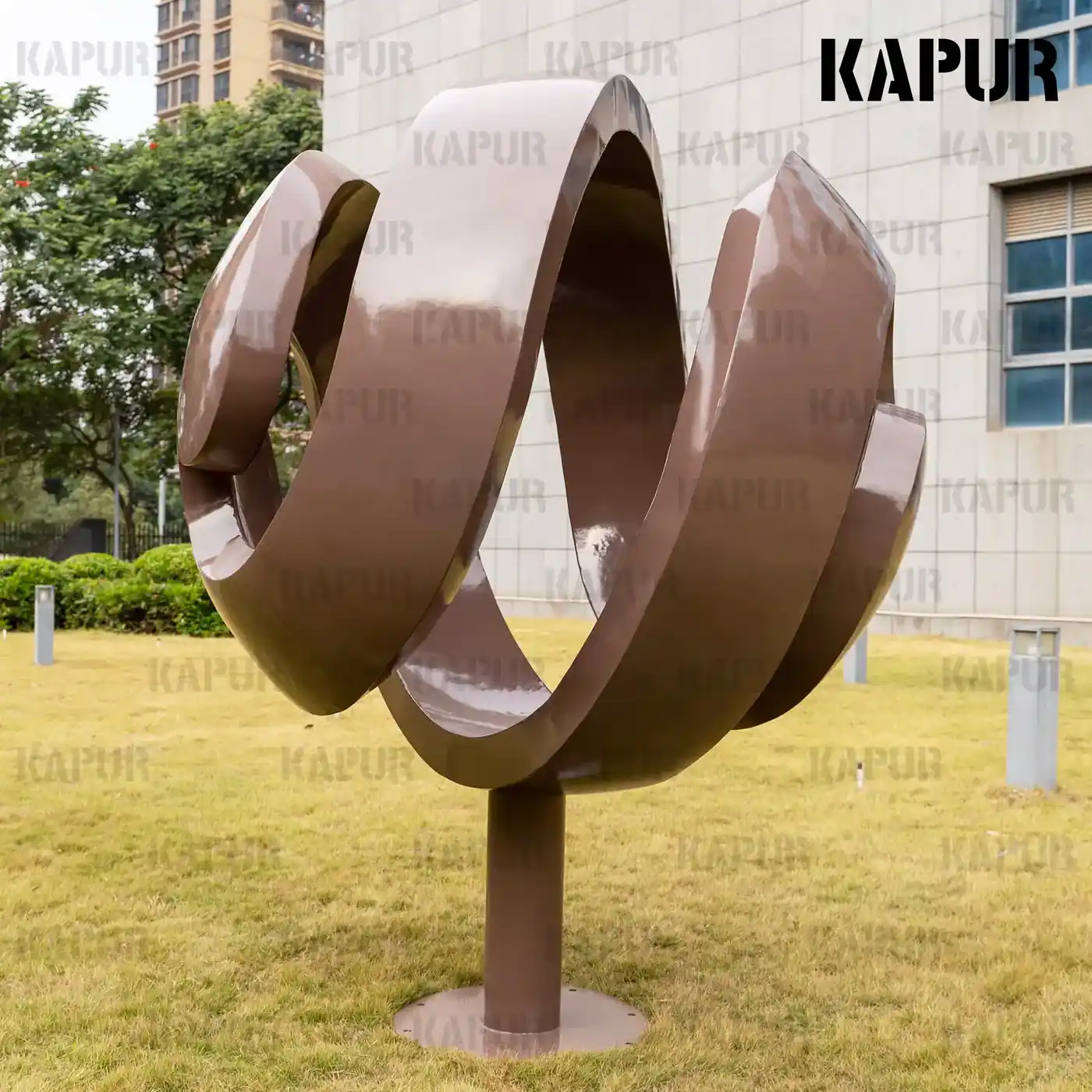 Second view of the stainless steel sphere showing the smooth, reflective surface and seamless welds around the equator
