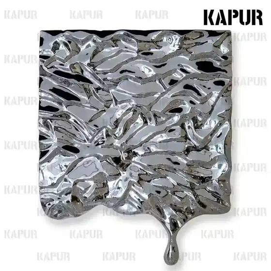 Fiberglass corrugated flowing wall sculpture mounted on a modern interior wall with smooth painted surface