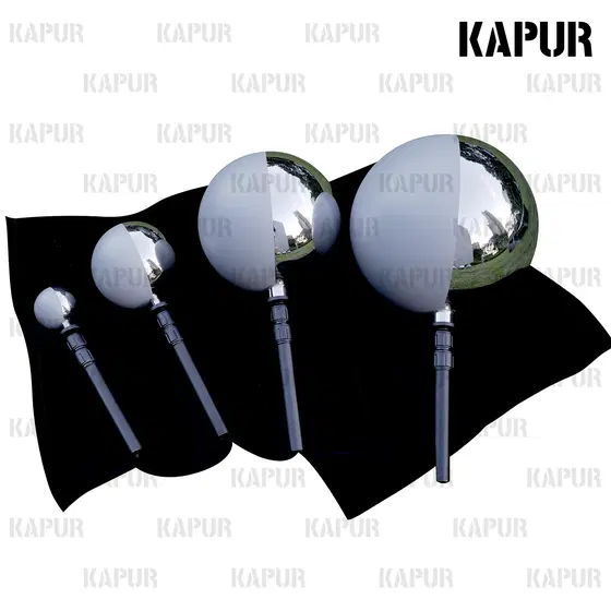 Hollow stainless steel VFX HDRI ball with full mirror surface, placed on a studio rig