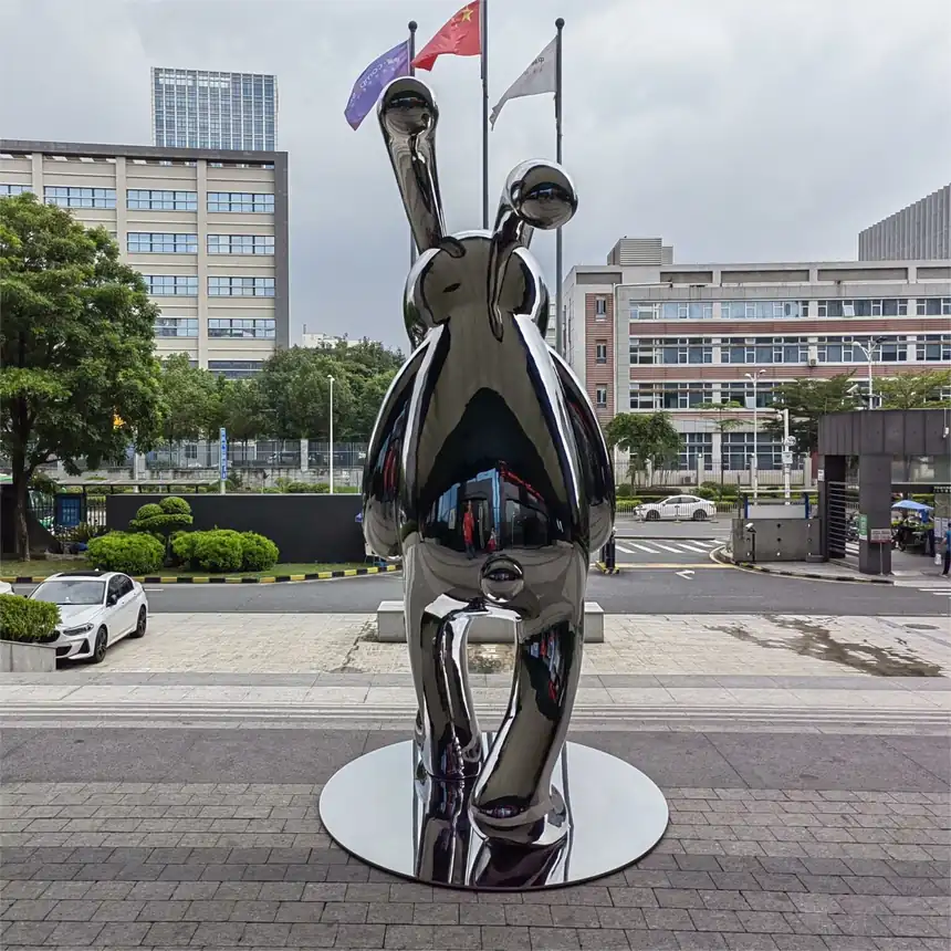 Outdoor stainless steel large rabbit sculpture