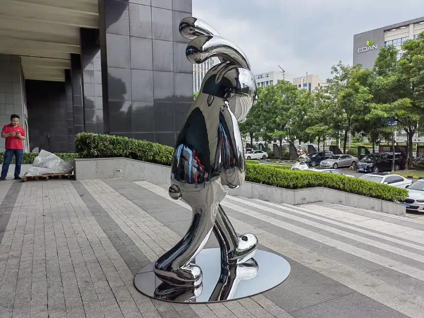 Outdoor stainless steel large rabbit sculpture