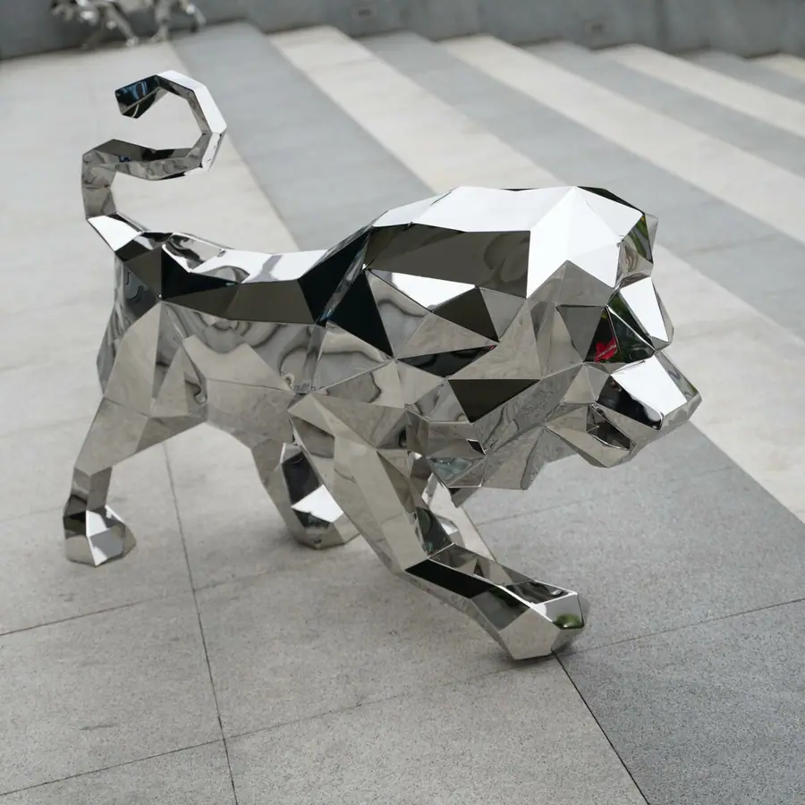 Stainless steel lion sculpture