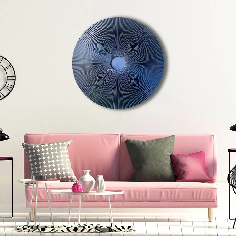 Indoor metal wall design, unique customization, and stainless steel art make the space shine.