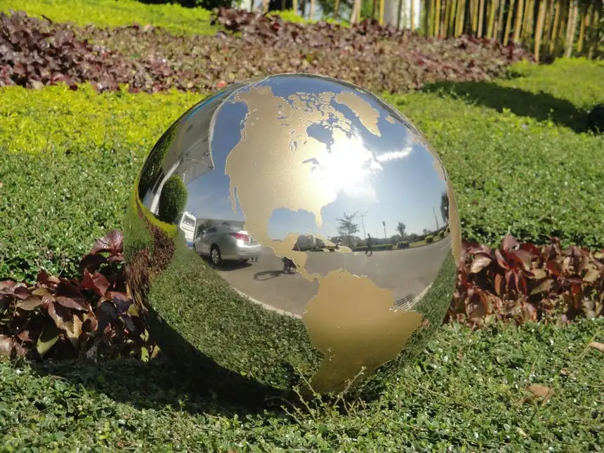 outdoor stainless steel globe sculpture
