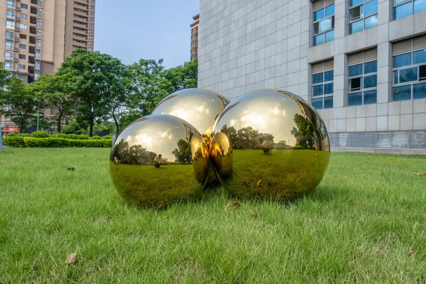 Stainless Steel Gold-Plated Spherical Sculpture