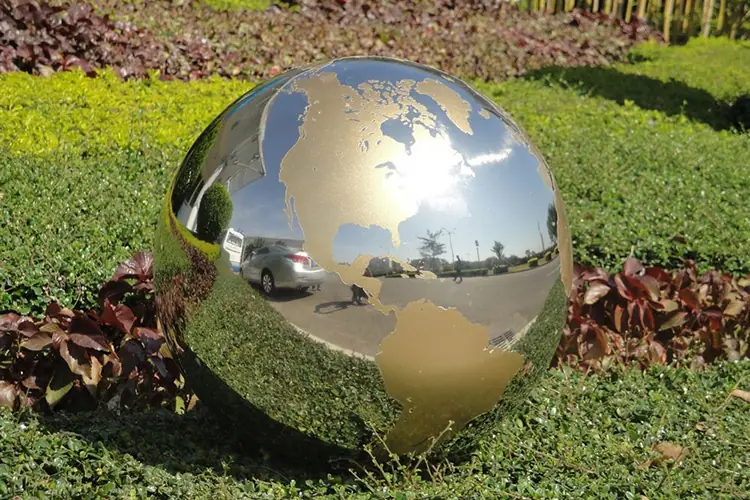 outdoor stainless steel globe sculpture