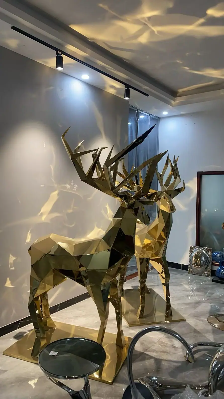 Golden Geometric Deer Sculptures