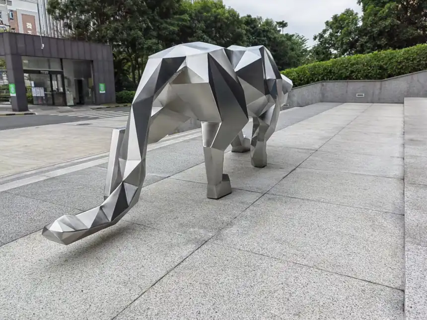 Stainless steel leopard sculpture