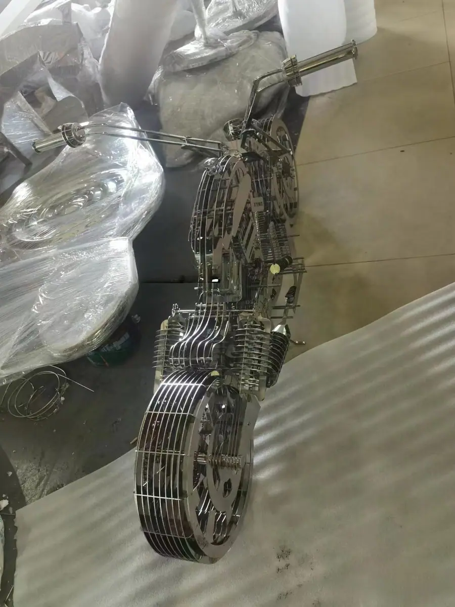 Stainless steel motorcycle sculpture